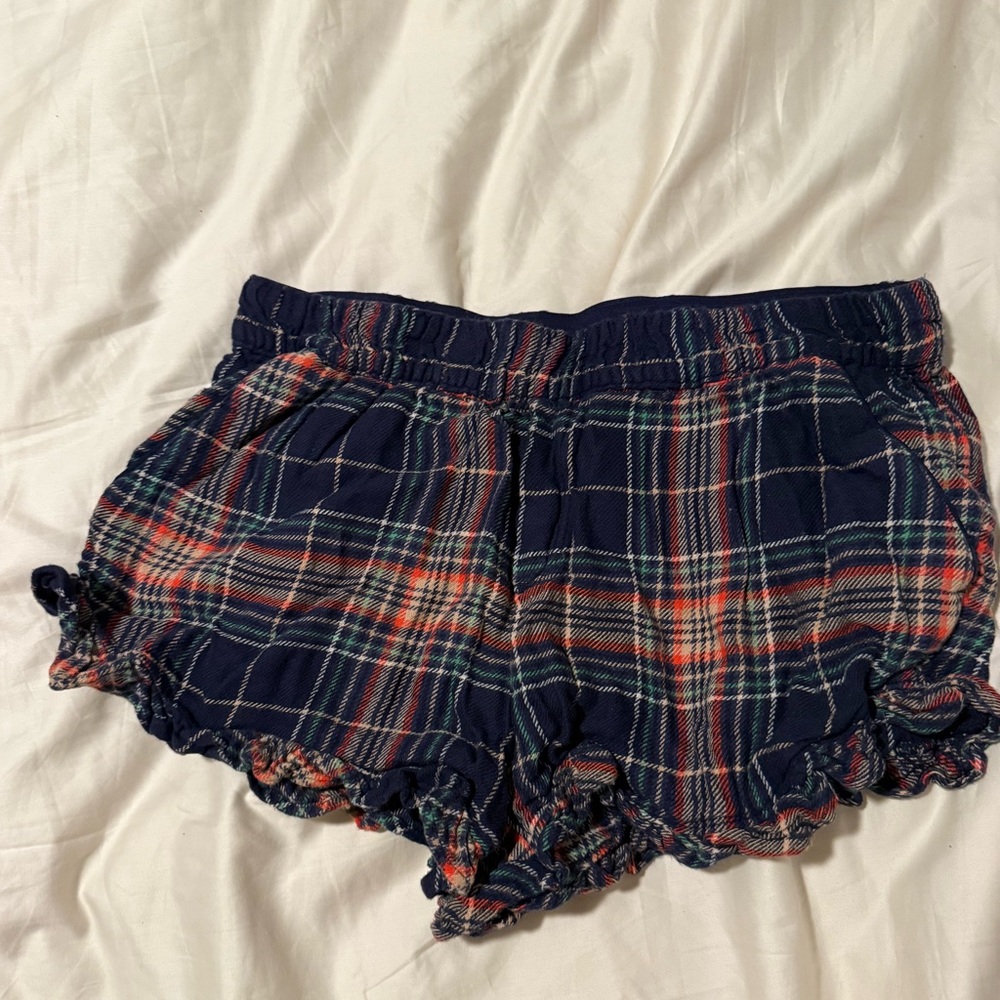 Aerie Navy Plaid Ruffle Shorts